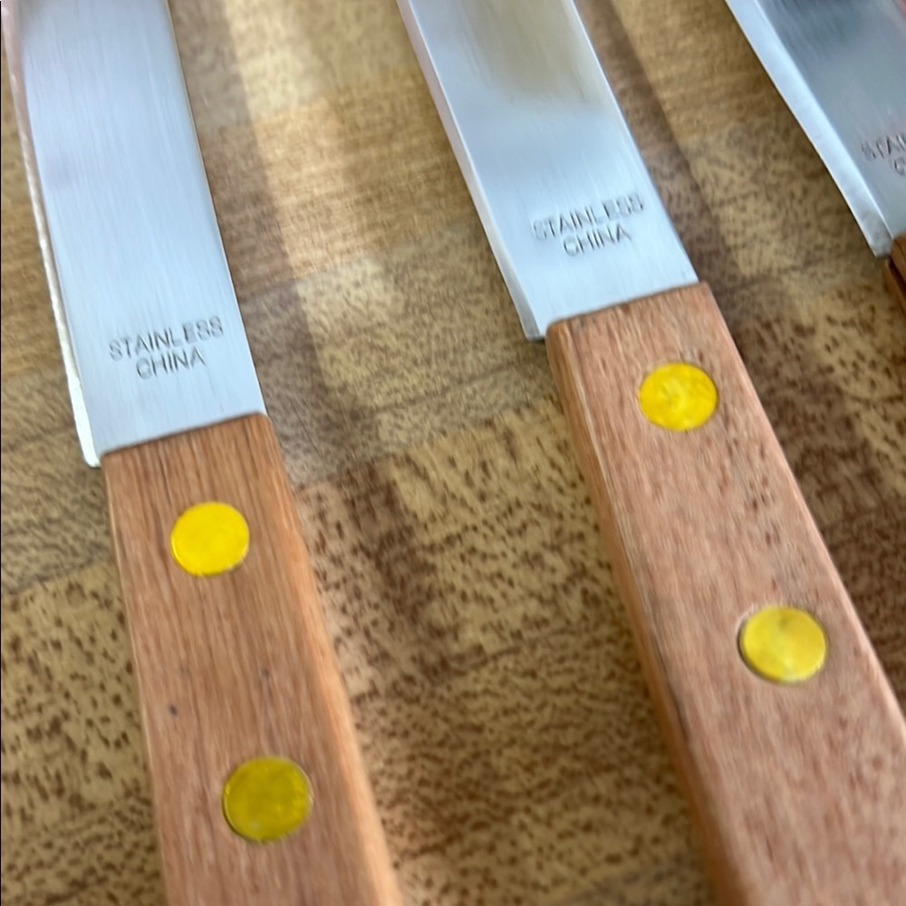 Set of Four Stainless Steel Knives with Wooden Handles - Picture 2 of 5
